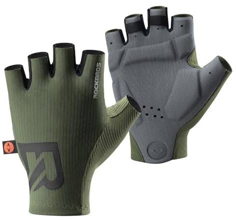 ROCKBROS Guantes Ciclismo Medio Dedo para Hombres y Mujeres, Guantes Cortos de Verano Transpirables y Amortiguadores con Acolchado Ergonómico 3D para Carretera y MTB, Verde S