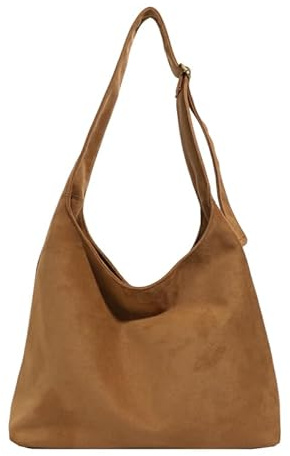TIAASTAP Braune Handtasche Wildlederimitat Hobo Bag Vintage Shoulder Bag Shopper Tasche Damen Groß Damen-Schultertaschen Slouchy Bag Beuteltasche Umhängetasche Suede Bag