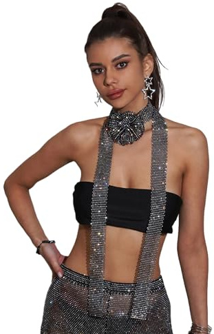 BUBEFSKD Damas Sparkle Lentejuelas Collar Bufanda 160 Cm Rhinestones Fino Fina Neckerchief Cóctel Fiesta Corbatas Brillo Corbatas Para Hombres, Negro , Talla única