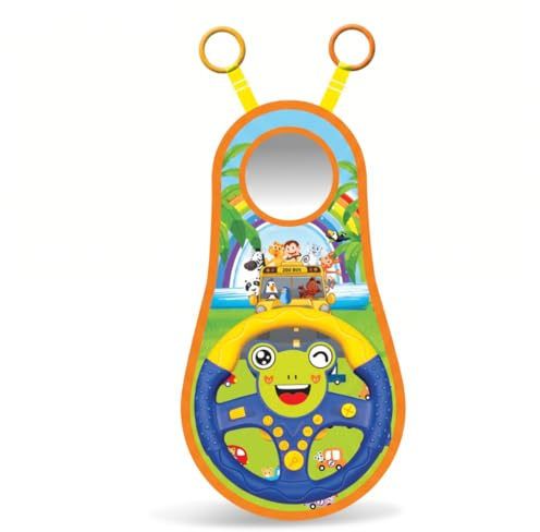 Juguete para Coche de Bebé, Volante Infantil Divertido para Asiento Trasero de Coche Juguete Giratorio para Bebé con Música y Espejo, Aprendizaje Temprano, Volante Infantil para Asiento Trasero