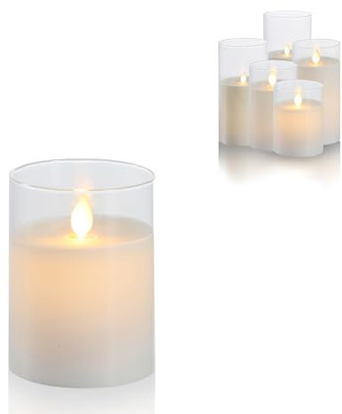 Schlaraffenland LED Kerze im Glas PURO Ø7,5x10 cm | aus Echtwachs und Glas | Flackernde LED Flamme mit Timerfunktion | Batteriebetriebene Deko Kerze | LED Kerzen Set inklusive Timer