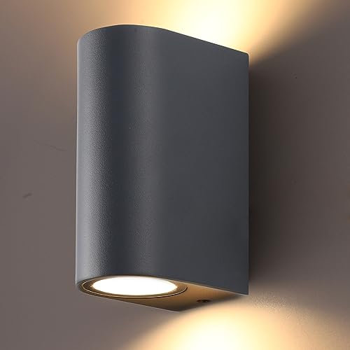 LASIDE Outdoor Wall Lights, Anthracite Grey GU10 Up Down Outside Wall Lights Electric, IP44 Waterproof Aluminium Garden Wall Light Mains Powered for Patio, Terrace, Garden, Balcony, Porch, Garage