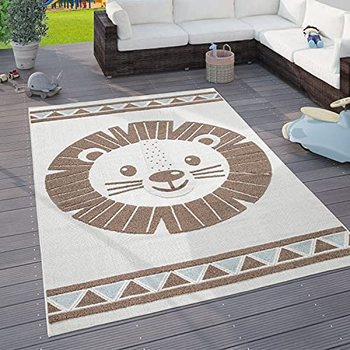 Paco Home Kinderteppich Kinderzimmer Outdoorteppich Spielteppich Tiermotive Modern 3D, Grösse:200x280 cm, Farbe:Beige