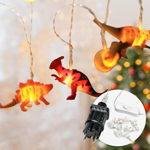CozyHome Dino Lichterkette Kinderzimmer Deko - 12 LED Figuren & 4 Meter Strombetrieben I Bett Hausbett Lichterkette Kinderzimmer Junge & Mädchen Kinder Lichterketten I Für Dino Dana Dinosaurier Fans