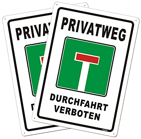 Andchi 2-Stück Keine Wendemöglichkeit Schilder Privatweg Durchfahrt Verboten Zeichen Verkehrsschild Metall Straßenschild, Rostfreies Fade-Widerstands-Zeichen, 25 x 35 cm