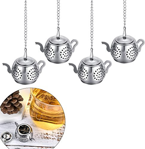 Lpraer 4 Stück Teesieb Teekann für lösen Tee, Teeei Teefilter Teainfuser Teesieb aus Edelstahl, mit Verlängertem Kettenhaken, Teesieb für Teekanne Tee-Tassen und Meisten Tee-Schalen