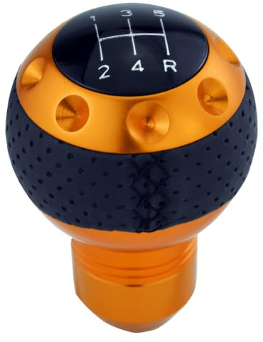 Temzzer 5 Speed Gear Knob Ball Gear Shift Handle Leather Shifter Lever Head for Most Manual Vehicles (Yellow)