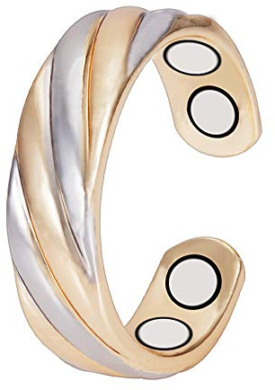 Magnetisk ring i två toner i guld och silver, ren kopparring för kvinnor, justerbar öppen ring, present till mamma och fru, Silver Guld Silver