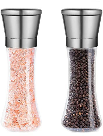 Newaner Macinapepe, Macinasale,Macinaspezie Acciaio Inossidabile Macina Sale e Pepe dimensioni regolabili dei grani (Set di 2 Pezzi)