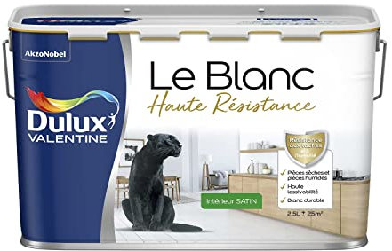 Dulux Valentine Le Blanc Haute Resistance - Peinture Intérieure Murs, Plafonds et Boiseries - Pièces sèches et humides - Satin Blanc 2,5 L