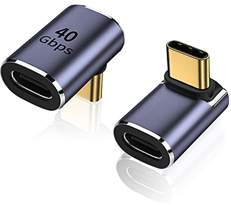 AreMe 90 Degree USB-C Male to Female Adapter, 2 Pack Right Angle 100W Type-C Adapter Extender for Steam Deck, ROG Ally, Switch, Notebook Computers, Tablet and Mobile Phones (Metallic Purple)
