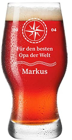 polar-effekt Leonardo Bierglas 0,5 L mit Gravur für Männer - Motiv Für den besten Opa der Welt - Pilstulpe, Pilsglas - robust und widerstandsfähig - Weizen, Weißbier, Craft-Beer - Großvater, Grandpa