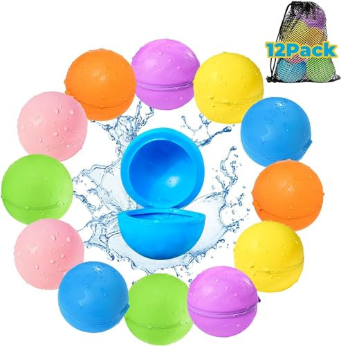 Wasserballons Wiederverwendbare Schnellfüllung, Wasserbälle, selbstdichtendes Outdoor-Wasserspielzeug für Kinder von 3-12 Jahren, unfallfreie Wasserbomben Sommer-Pool-Spielzeug 12Pcs