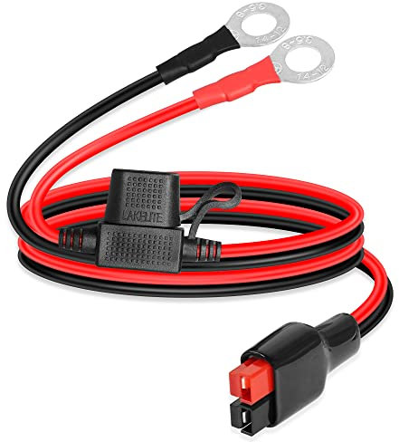 GINTOOYUN 12AWG 45A Connector to O-Ring Terminal Cable DC12V/24V 45A Connector to O-Ring Charging Cable,20A Safety Fuse(39.3Inch)