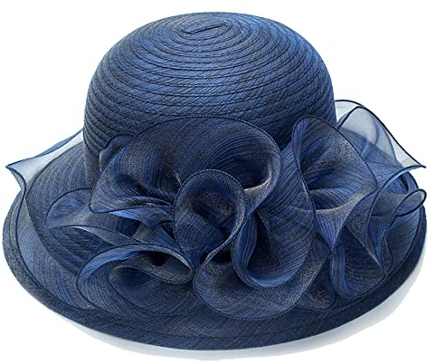 JowTreex Cappello da sole da donna, in organza, fascinator, per feste e chiese, per matrimoni e spiaggia, blu navy, M