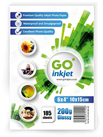 Go Inkjet Photo Paper 6x4  10x15 cm Glossy 100 Sheets, 200 GSM for HP Canon Epson Inkjet Printers to Print Photographs
