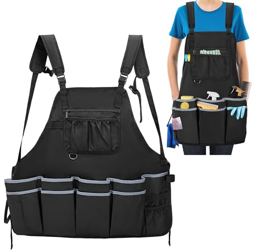 HODRANT Large Cleaning Apron with Dual Shoulder Strap, Work with Pockets for Housekeeping, Cleaning Caddy Apron for Women & Men