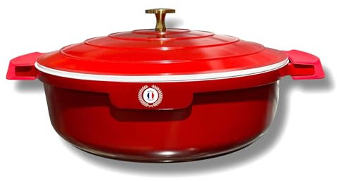 Cflagrant® Cocotte Ronde en Fonte d'aluminium légère, Revêtement en céramique anti-adhésif, Couvercle à condensation, Compatible tous feux dont induction et Four, Rouge (Rouge Basse 28cm)