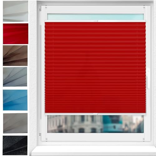 Tenda Finestra Plissettata 30 x 40 cm Klemmfix,EasyFix, Senza Foratura Tenda su Misura con morsetti pronta per l'uso, per Porte e Finestre, Rosso
