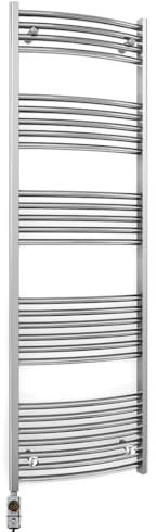600mm Wide Curved Chrome Electric Bathroom Towel Rail Radiator Heater With AF Thermostatic Electric Element UK Pre-Filled (600 x 1600 mm)