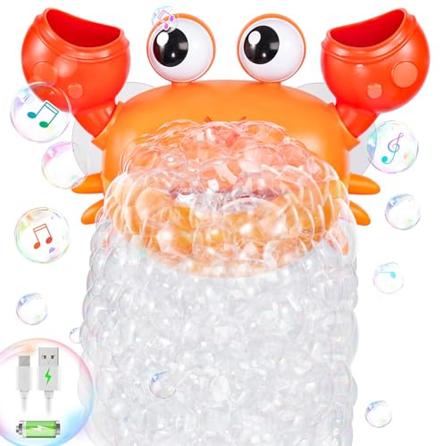 Gigilli Crab Baby badleksak, uppladdningsbar badkar bubbelmaskin automatisk dusch, badkar, bubbelmaskin med musik badleksak för barn 6–12 12–18 månader 1–3 4–8 pojkar