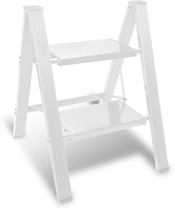 Eulenke Échelle pliable à 2 marches - Légère - Pliable - Escabeau debout - Marchepied en aluminium - Antidérapante - Avec protection à rabat - Échelle pliante pour la maison, la cuisine - Charge