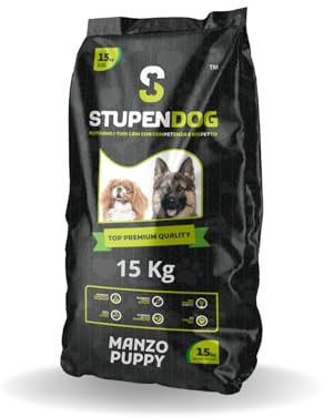 STUPENDOG Crocchette Cani Premium Puppy 15kg per Cani cuccioli - Croccantini al Manzo - Croccantini cane media/piccola taglia - Cibo per cani - Crocchette puppy