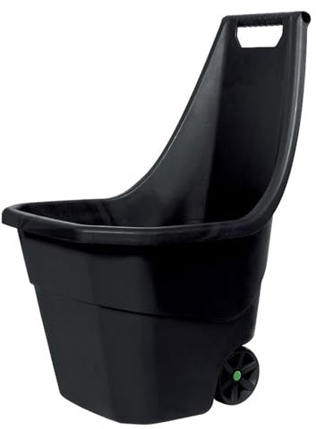 Carretilla de jardín Load&Go | Capacidad 55 litros | 50 x 61 x 84 cm | De plástico | Negro | Dos ruedas reforzadas de goma | para transportar materiales y trabajos de mantenimiento | Ligero y