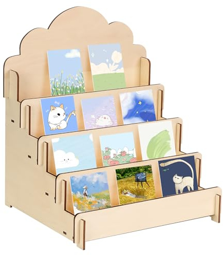 mumisuto Espositore Per Biglietti Di Auguri, 4 Livelli Espositore In Legno Espositore Portatile Per Adesivi In Cartone Espositore Per Vendita Al Dettaglio Per Biglietti Adesivi Foto Venditore