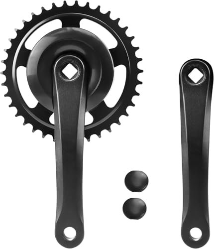ZUKKA 170mm Fahrrad Kurbelgarnitur 38T for Single/1/6/7/8 Speeds Arm aus Aluminiumlegierung für MTB Mountainbike Getriebe Vierkant Getriebe,Schwarz