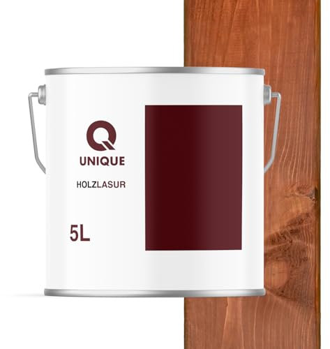 Q UNIQUE Holzlasur Satin 5L | Holzschutz & Farbe für außen & innen | Farbe: Mahagoni | Für Garten, Zäune, Fassaden, Möbel