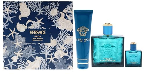 Versace Eros by Versace for Men - 3 Pc Gift Set 3.4oz EDT Spray, 0.17oz EDT Spray Vial (Mini), 5oz Shower Gel
