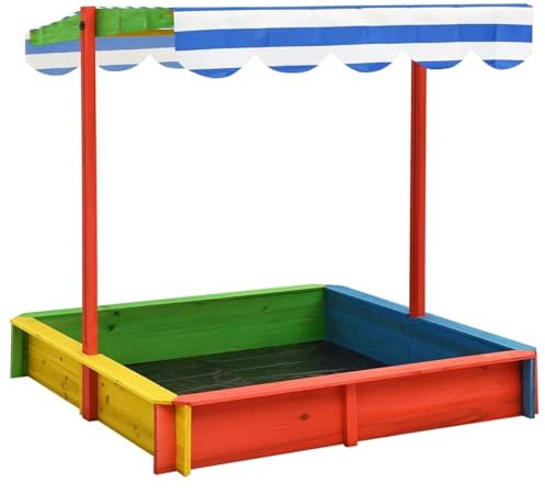 Snsowed Sabbiera con Tetto Regolabile in Legno Abete Multicolore UV50,Giochi e Giocattoli,Attrezzatura Gioco per Esterni,Sabbiere-316475