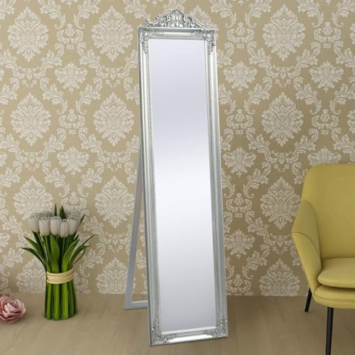 Homgoday Silverbarockstil stående spegel 160 x 40 cm utsmyckad träram