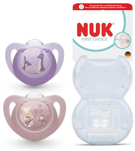 NUK First Choice nappflaskor | 6-18 månader | Ortodontiska nappar | Lugnar 99% av bebisar** | Apa & Känguru | 2 stycken