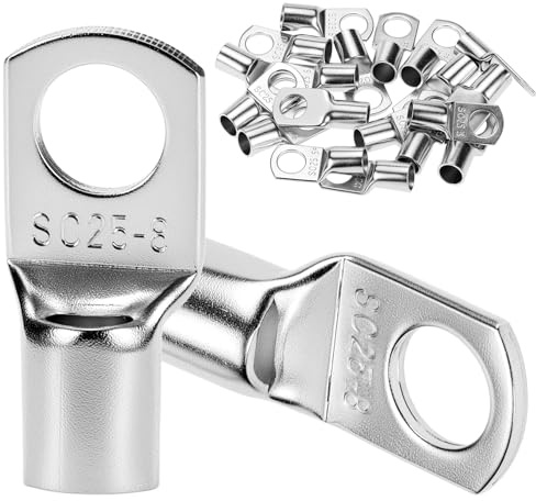 QWORK® Juego de 20 Terminales de cable de 25 mm², Terminales de Cable Tubular de Cobre Estaño SC25-8 para diversas aplicaciones