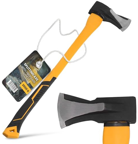 Instalguru Hacha para Partir Leña 900 mm 2000 g Mango De Fibra De Vidrio Antideslizante Hoja De Acero Herramienta para Jardín Carpintero Leña Dura Corte Preciso