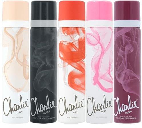 Charlie 5 Body Spray Bundle Giftset for Women – Includes 75ml Chic, Black, Pink, Touch & Red Fragranced Body Sprays – Long-Lasting Fresh Scent Collection Ideal for Everyday Use or Gifting