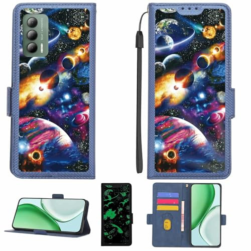 Aroepurt fodral kompatibelt med Cricket Outlast telefonfodral flipskydd [med härdat glas skärmskydd] [RFID-blockering] [ljuseffekt] LPT-XQ