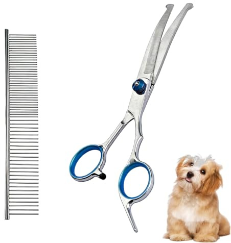 YIPFEN Tijeras Curvas para Mascotas, Acero Inoxidable con Puntas Redondas de Seguridad, Tijeras de Adelgazamiento, Tijeras Peluqueria Canina y Accesorios
