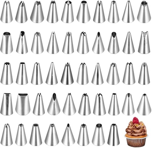 NiceNaiils 48 Juegos Profesionales de Boquillas para Manga Pastelera, Boquillas para Manga Pastelera de Acero Inoxidable Reutilizables, Adecuado para la Decoración de Pas
