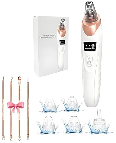 Vtizikl Blackhead Remover Vacuum Pore Cleaner, Golden Electric Facial Blackhead Removal Tool with 5 Replaceable Suction Heads, Rechargeable Skincare Device for Deep Pore Cleansing and Acne Extraction