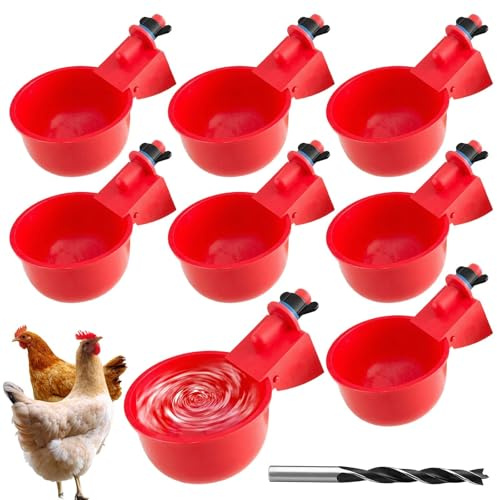 ZHOUSTOU 8 Piezas Bebedero Automático Juego de Comedero para Aves de Corral Kit Dispensador de Agua para Pollos Patos Gansos y Pavos con Taladro