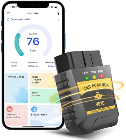 Journeyside OBD2 Diagnostico Coche, Bluetooth Diagnostico Escaner para Coches Profesionales Apoya Español, Automóvil Fallo del Motor Herramienta de Diagnosis Compatible con los Vehículos de Gasolina