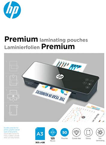 HP Premium Laminierfolien, DIN A3, 125 Micron, glänzend, transparent, zum Heißlaminieren, 50 Stück, 9127