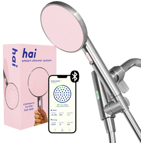 hai Smart Shower Head, Bluetooth Handheld Water Saving Showerhead with Adjustable High Pressure to Spa-Like Mist, Stainless Steel, Easy Installation, Customizable LED Lights, Rose Quartz, 2.5 GPM