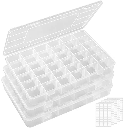 Lifewit Scatole Plastica con Coperchio, Contenitori Scatola Porta Oggetti Organizer, Cassetta Porta Minuteria con 36 Divisori Regolabili, Scatole Trasparenti per Viti, Perline, Gioielli, 3 Pezzi
