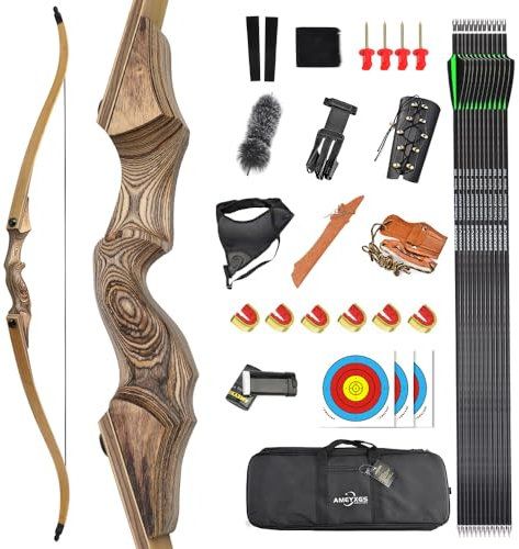AMEYXGS 60 Takedown Recurve Bogen und Pfeil Set für Erwachsene Anfänger 20-60Lbs Jagdbogen Sportbogen Rechtshänder Holz Riser Bogen für Jagd Zielschießen (30lbs)