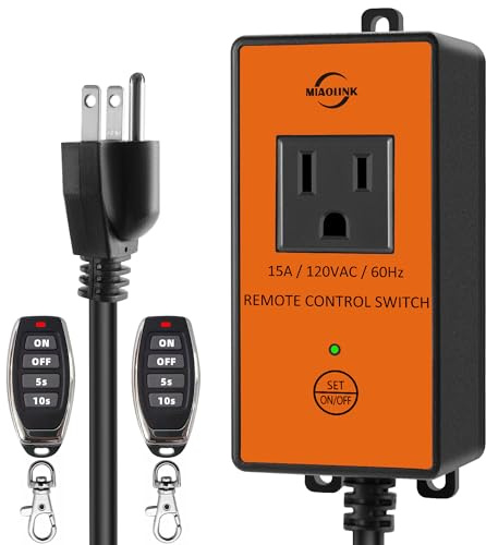 MIAOLINK 120v Automatic Remote Vacuum Switch, Wireless Dust Collector Starter Outlet for Power Tools, 5s/10s Delay Off Switch(Battery Included)