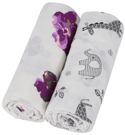 KAKU NANU Baby Pucktuch Babydecke Musselin Spucktücher 2er Set 100% Baumwolle 110x120 cm,Dünne Atmungsaktive Mullwindeln Baby Wickeltuch für Neugeborene Junge und Mädchen Blume